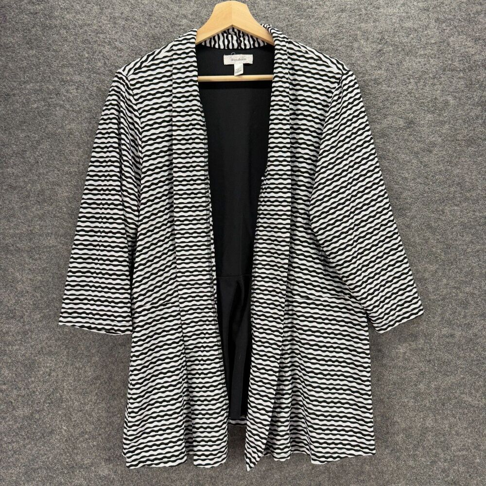 Dressbarn Blazer Women 2X Plus White Striped Open Front 3/4 Sleeve Lined Casual